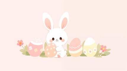 Obraz na płótnie Canvas Hand drawn cartoon cute bunny and Easter egg illustration