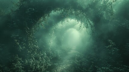 Fototapeta premium A mystical passage adorned with creeping vines beckoning those daring enough to venture through its mysterious aura.