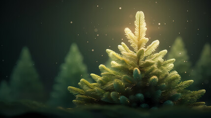 Fototapeta na wymiar Christmas pine branches and holiday bokeh lights