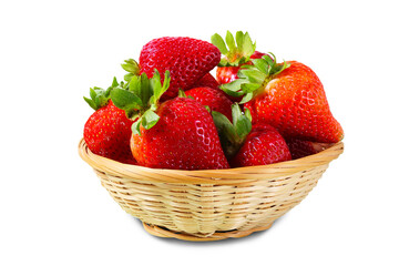 fresh strawberry fruit closeup in basket,cutout transparent background,png format      