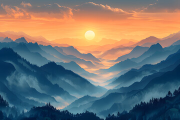 Obraz premium Serene mountain view at sunrise