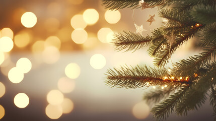 Fototapeta na wymiar Close-up of Christmas pine branches under backlight