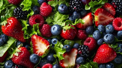 Vibrant Summer Berry Salad Fresh Colorful and Delicious Stock Image - obrazy, fototapety, plakaty
