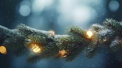 Fototapeta na wymiar Close-up of Christmas pine branches under backlight