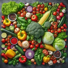 Fototapeta na wymiar Colorful Assortment of Vegetables and Fruits Healthy Eating