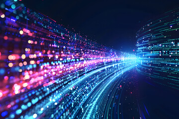 Abstract techno background. Neon light waves. Data Human Technology and Artificial Intelligence futuristic background