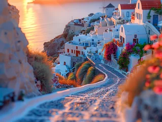 Foto op Plexiglas anti-reflex Santorini streets with windows and houses and flowers with tilt-shift miniature effect © Brian Carter