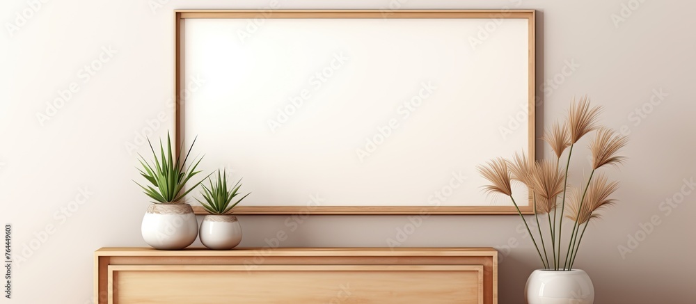 Aufkleber an empty wooden frame mockup displayed on a clean white background for design presentation or artwor