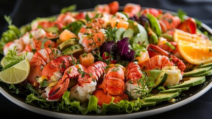 Exquisite Seafood Salad Platter Lobster Crab and Avocado with Citrus Vinaigrette for Upscale Events