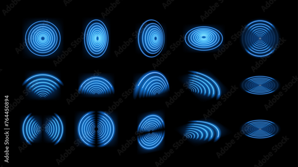 Poster 3d wi-fi light effect. wireless networking with a wave effect collection. glowing blue signal wifi, 
