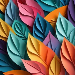 Lots of Floral Leaves with Gradient, Top View. Abstract Colorful Cut Paper Overlay Paper Texture, Banner Background 