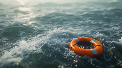 Fototapeta na wymiar Lifesaver buoy adrift in tranquil sea