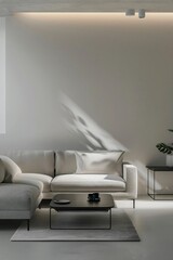 Minimalist living room, minimalist style, 32k uhd, minimalist inclination, lowkey minimalism, modular sofa design, serene minimalism, magazine cover - obrazy, fototapety, plakaty