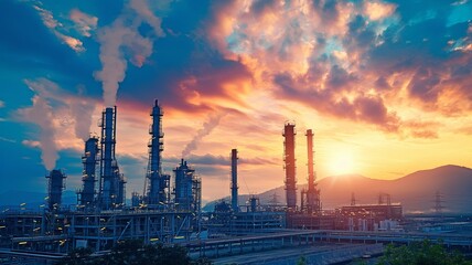 Fototapeta premium Twilight Sky Power Plant Energy Power Station area and the petrochemical sector.