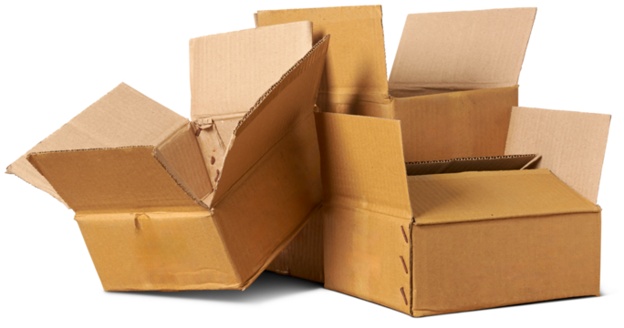 blank corrugated cardboard boxes used in packaging for shipping, storing and protecting, eco-friendly recyclable, biodegradable sustainable choice, mock-up template isolated on white background