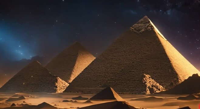 3d view of tall egyptian pyramids