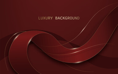 Red ribbon and golden lines with shining light effects. Luxury style background