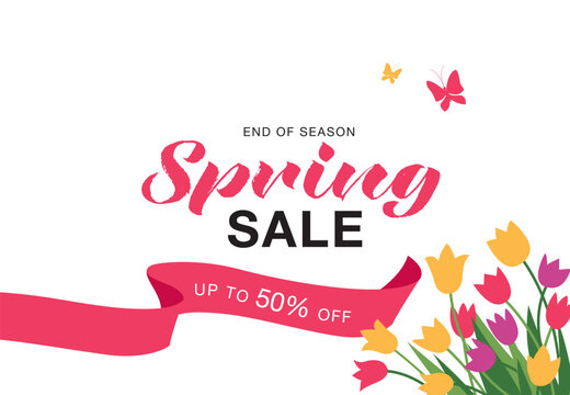 spring sale banner layout template design, vector illustration