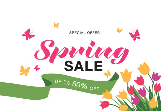 spring sale banner layout template design, vector illustration