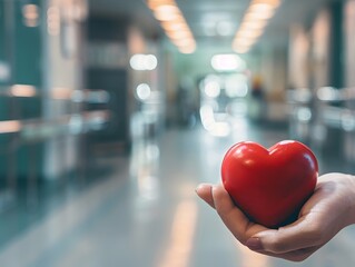 Fototapeta premium Caring Hand Holding a Red Heart Symbolizing Love,Compassion and Support