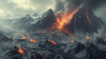 panoramic view of volcanic mountains - Powered by Adobe
