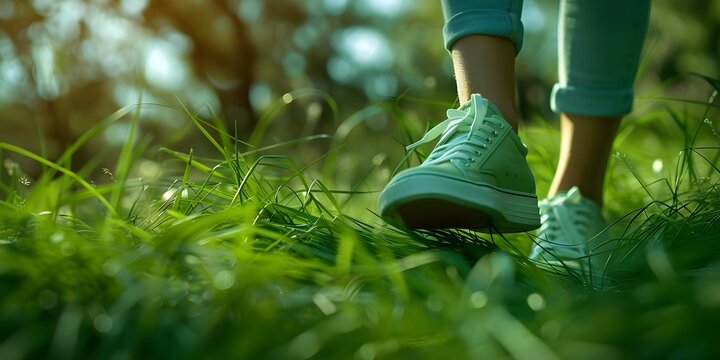 Vibrant green shoes blur in motion on a bright grass field. Concept Outdoor Photoshoot, Sports Photography, Motion Blur, Footwear Fashion