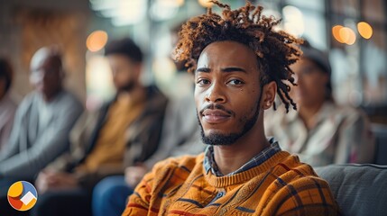 A group of people are sitting in chairs, one of whom is crying. The others are comforting him