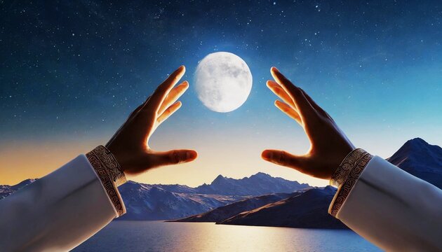 des mains essayes de toucher la lune 