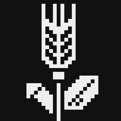 Wheat spikelets pixel art background. Stickers design. Isolated vector illustration.  