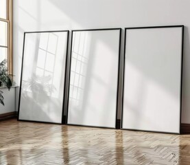 Three Frame Mockup Set in a Room. Made with Generative AI Technology