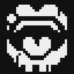 Abstract lips sticker pixel art icon, showing tongue background. Design logo, badges, patches, web, app. Open female mouth abstract vector illustration. Game assets 8-bit. 