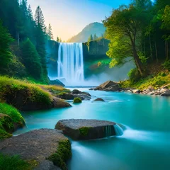 Foto op Plexiglas anti-reflex waterfall in the mountains © Hammad