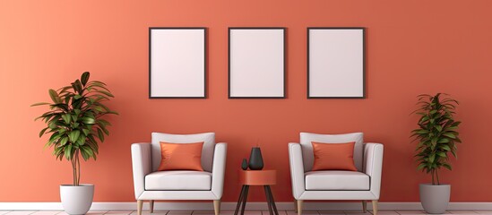 Two chairs placed in a simple room with vibrant orange walls creating a warm and inviting atmosphere