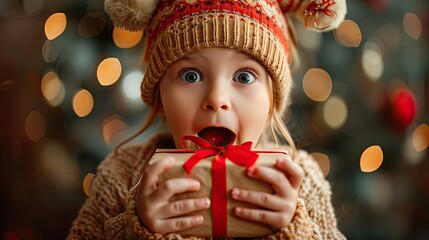 Joyful Christmas Surprise: Child's Excitement Over Unwrapped Gift