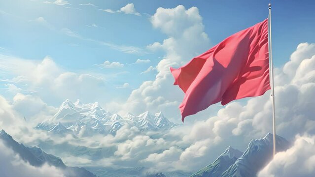Cloudy alpine peaks and red flags