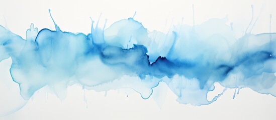 A detailed view of a painting created with shades of blue watercolors on a plain white background