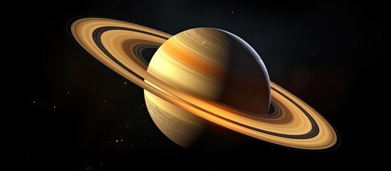 An astronomical view of the planet Saturn in outer space, showcasing its iconic ring system and...