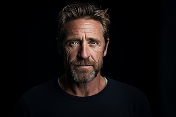 Portrait of a handsome mature man with a beard on a black background. - obrazy, fototapety, plakaty
