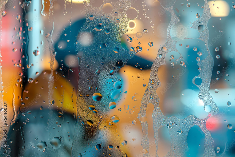 Poster an abstract image of a professional cleaner at work, their figure visible through the bubbles of a s