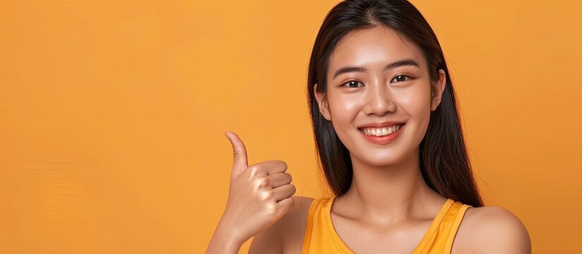 An assertive woman wearing a yellow sleeveless top is pointing directly at the viewer