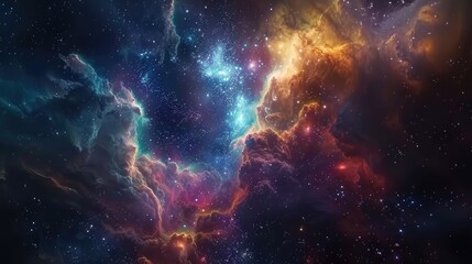 Vivid cosmic nebula with interstellar cloud formations. Space exploration and astronomy concept for design and education