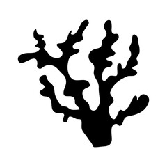 Black silhouette of sea creature.Vector single sea coral on isolated background.