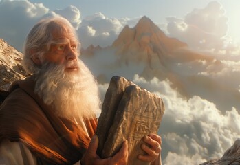 Generative AI of  Moses and the Ten Commandments concept for Mount Sinai's Legacy, Sacred Texts, Biblical Epochs, and Religious Devotion - 764461608