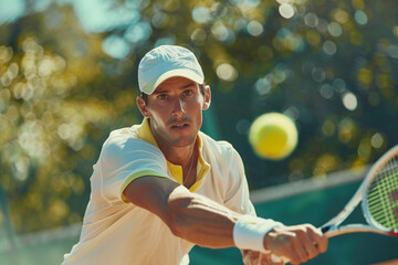 Focused Tennis Player Preparing for a Forehand Shot