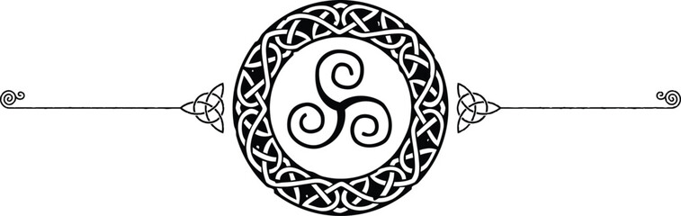 Elegant Celtic Symbols Header - Triquetra, Knot Ring, Triskele Spirals - obrazy, fototapety, plakaty