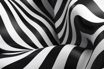 A abstract background of black and white stripes, curving and twisting in different directions.