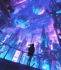 Fotobehang cyberpunk city wallpaper at night anime style © ProArt Studios