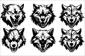 Obraz premium Wolf head tattoo, Black and white Wolf head, Wolf head logo, Head ferocious wolf Vector illustration