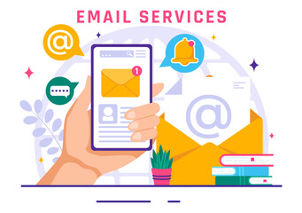 Email Service Vector Illustration with File Correspondence Delivery, Electronic Mail Message and Business Marketing in Flat Cartoon Background
