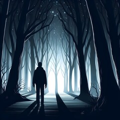 어두운 숲 속의 미스테리 남자 - obrazy, fototapety, plakaty